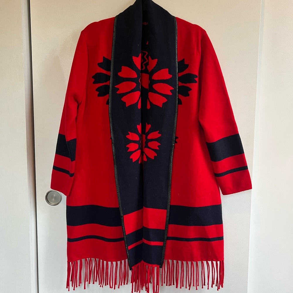 Blue and Red Long Duster Cardigan